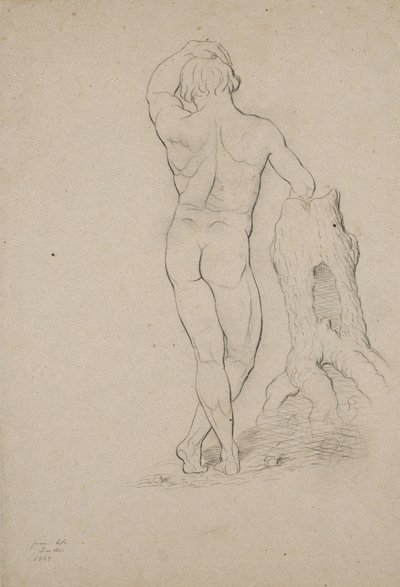 Uten tittel - Naken mann, bakfra, 1846 (kull på brunt vevd papir) av George Henry Hall