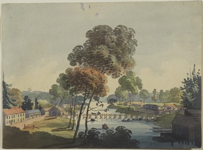 Landsbyen Chippawa nær Niagarafallene, ca. 1801 (wc på vevd papir) av George Heriot
