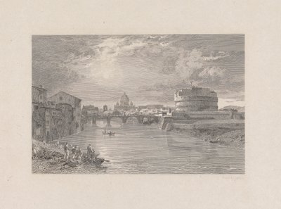 Roma; Bridge og Castle of St. Angelo on the Tyber av George Hollis