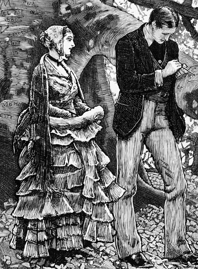 Illustrasjon som viser en kvinne som nekter et frieri fra en mann av George Housman Thomas