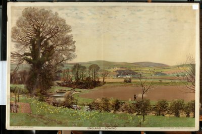 England - Såing, fra serien 'The Home Countries First' (farge litho) av George Houston