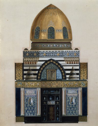Design for Arab Hall i Leighton House, London, 1880 (wc, gouache) av George II Aitchison