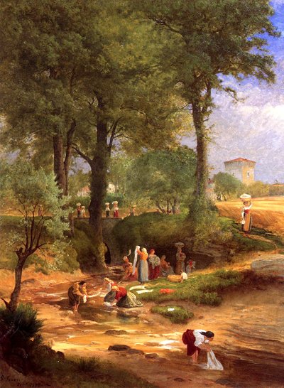 Vaskedag nær Perugia, Italia, 1873 av George Inness