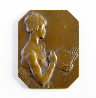 Åttekantet plakett (bronse) av George James Frampton