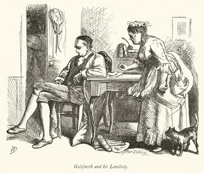 Oliver Goldsmith og hans utleier (gravering) av George John Pinwell