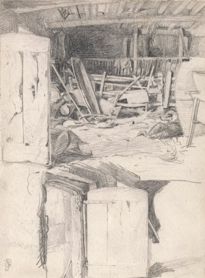 Studie for "The Goose", 1867: Interiør i en låve av George John Pinwell