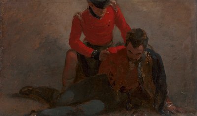 En 42. høylander som deltar på en general fra de 7. husarene, muligens Henry William Bayly, første jarl av Uxbridge, senere først markis av Anglesey: en studie for 'Slaget ved Waterloo' av George Jones