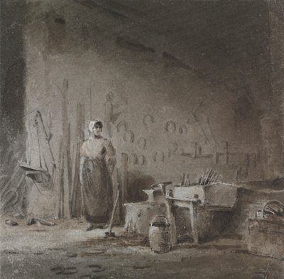Interiør i en Blacksmith's Forge av George Jones