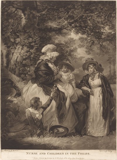 Sykepleier og barn i felten av George Keating after George Morland
