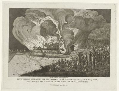Brann i saltkjeden ved Arnemuiden, 7. juli 1802 av George Kockers
