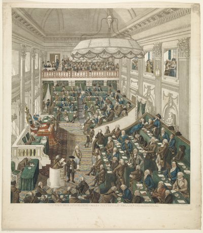 Første nasjonalforsamling i Haag, 1796 Nøyaktig skildring av nasjonalforsamlingen i Haag (tittel på objekt) av George Kockers