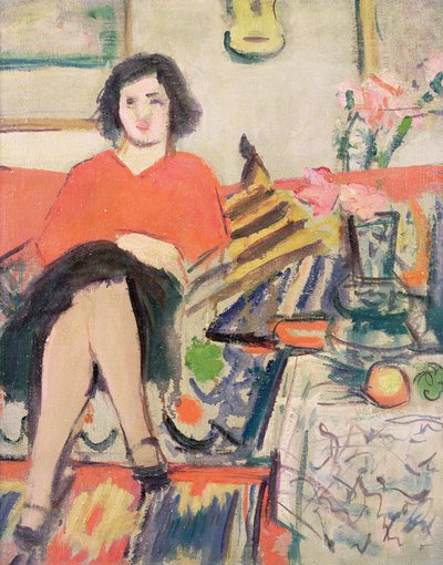 Interiør med en figur av George Leslie Hunter