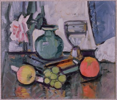 Stilleben, rose og frukt av George Leslie Hunter