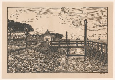Utsikt over brygge og hus av George Marinus Tamson
