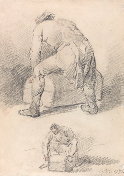 A Man Lifting a Trunk, To studier på ett ark av George Morland
