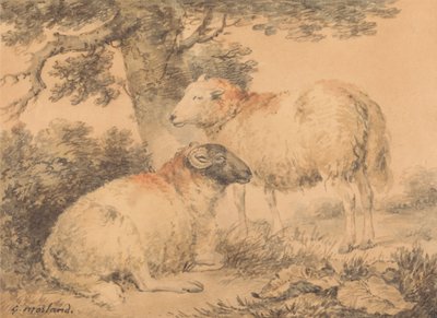 En vær og en søye i et landskap av George Morland