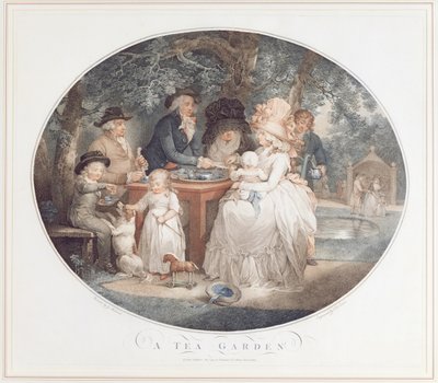 En tehage, gravering av fargestikk etter Morland av Francois David Saron (født 1764) av George Morland