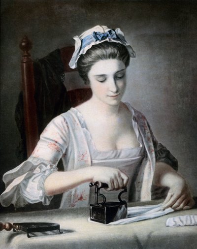 En hushjelp stryker, 1700-tallet. av George Morland