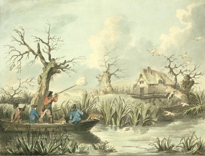 Duck Shooting, etset av Thomas Rowlandson (1756-1827), pub. av J. Harris, 1789 (farget etsning) (se også 125725-27) av George Morland