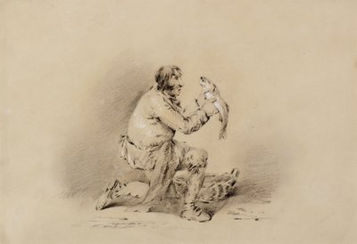 Fisker som holder en fisk av George Morland