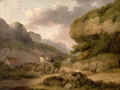 Landskap med hester, vogn og figurer av George Morland