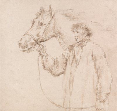 Mann som holder hest ved hodelaget av George Morland