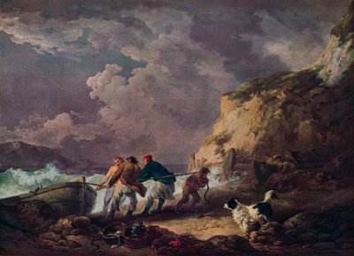 Strand: Fiskere som drar i en båt, 1791. av George Morland