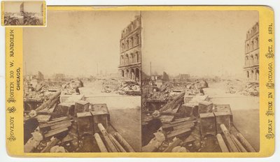 Stereograf av safer tatt fra ruiner på Dearborn Street etter Chicago-brannen i 1871, 1871 (bw-bilde på kortfeste) av George N. Barnard