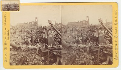 Stereograf av ruinene av Mammoth Store of Field & Leiter etter Chicago-brannen i 1871, 1871 (bw-bilde på kortfeste) av George N. Barnard