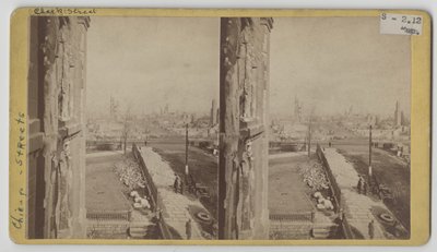 Stereografisk utsikt over Clark Street etter Chicago-brannen i 1871 av George N. Barnard