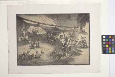 Matching og veiing av fuglene (etsing, mykmalt etsing og akvatint på kremvevd papir) av George Overbury