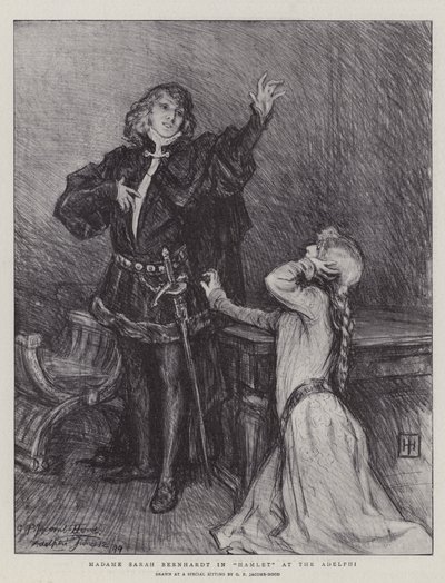 Madame Sarah Bernhardt i Hamlet ved Adelphi av George Percy Jacomb Hood
