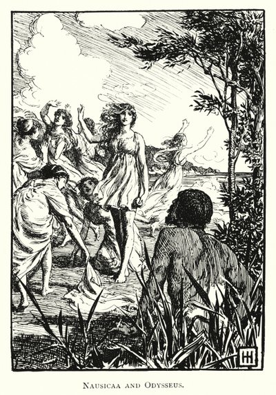 Odyssey: Nausicaa og Odysseus (gravering) av George Percy Jacomb Hood