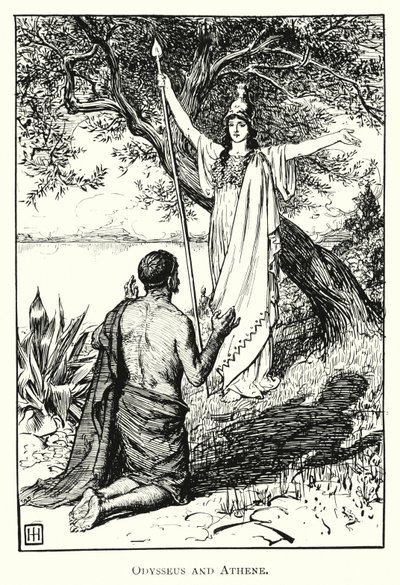 Odyssey: Odysseus og Athene (gravering) av George Percy Jacomb Hood