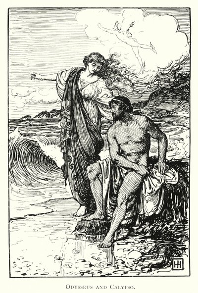 Odyssey: Odysseus og Calypso (gravering) av George Percy Jacomb Hood