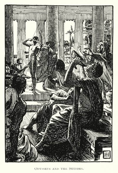 Odyssey: Odysseus and the Suitors (gravering) av George Percy Jacomb Hood