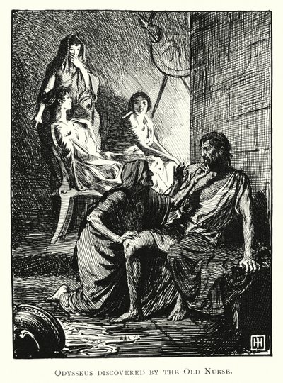 Odyssey: Odysseus oppdaget av den gamle sykepleieren (gravering) av George Percy Jacomb Hood
