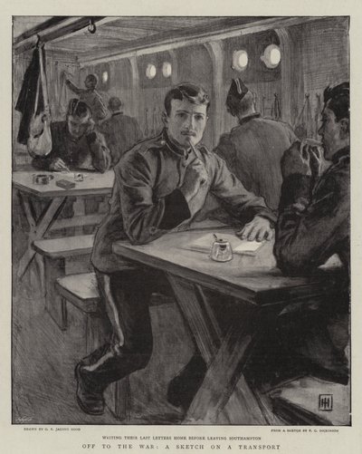 Av til krigen, en skisse på en transport av George Percy Jacomb Hood
