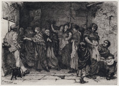 Lønningsdag i en bomullsfabrikk (etsing) av George Percy Jacomb Hood