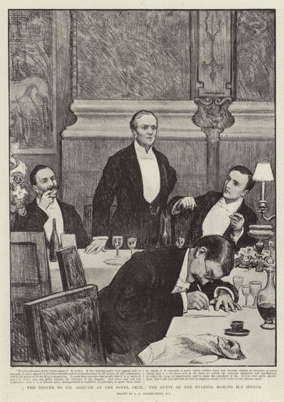 Middagen til Mr Asquith på Hotel Cecil, kveldens gjest som holder sin tale av George Percy Jacomb Hood