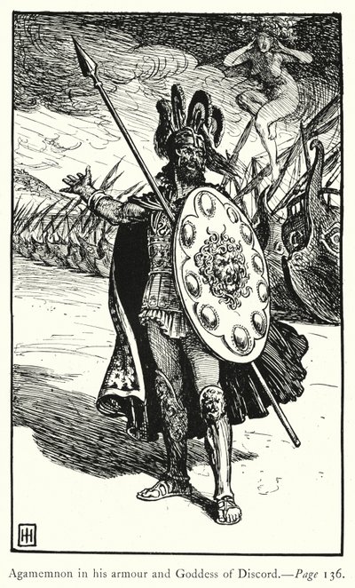 Iliaden: Agamemnon i rustningen sin og Discordens gudinne (gravering) av George Percy Jacomb Hood