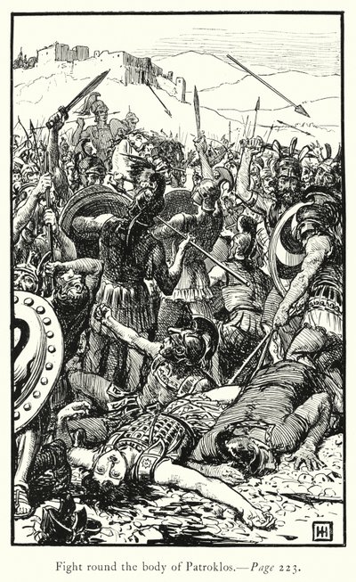 Iliaden: Kjemp rundt kroppen til Patroklos (gravering) av George Percy Jacomb Hood