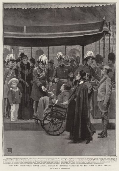Kongen deler ut Sør-Afrika-medaljer til Imperial Yeomanry på Horse Guards Parade av George Percy Jacomb Hood