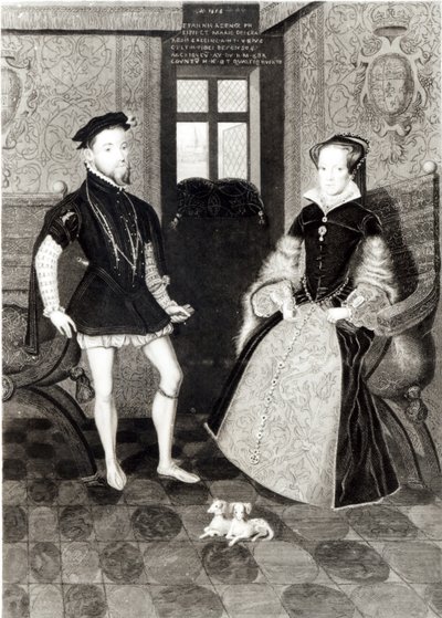 Portrett av Filip II av Spania (1527-98) og dronning Mary I (1516-58) gravert av Joseph Brown, 1812 av George Perfect Harding