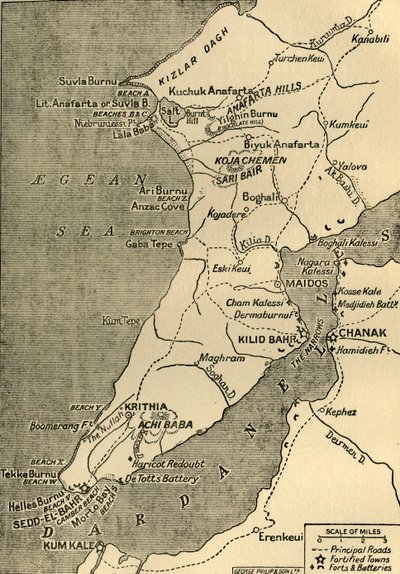 Kart over Gallipoli-halvøya, 1919. av George Philip and Son Ltd