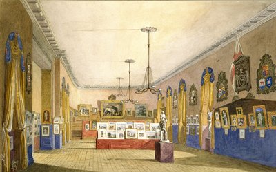 En utstilling i Old Town Hall, Oxford, 1854 (akvarell og kroppsfarge over blyant på stivt papir, lagt på originalfeste) av George Pyne