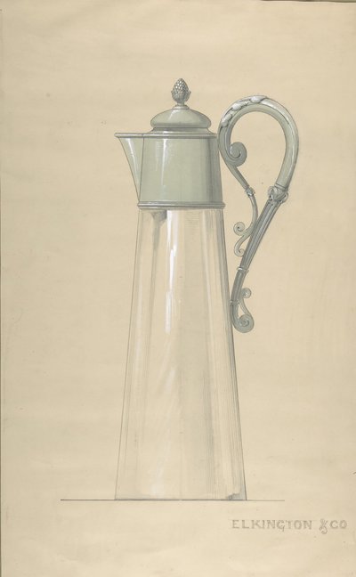 Design for vannkanne i glass og sølv, med deksel, 1820-65. av George Richards Elkington