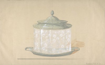 Design for en glassboks med sølvbunn og deksel, 1820-65. av George Richards Elkington