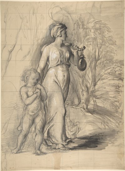 Hagar og Ismael i ødemarken (recto); to portrettstudier av kunstnerens kone og en studie av et ben og en torso (verso) av George Richmond