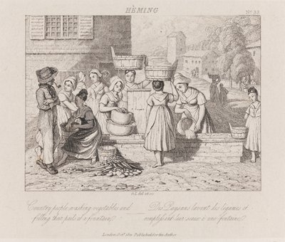 Vasking av grønnsaker, Heming, ca. 1821 (etsing) av George Robert Lewis